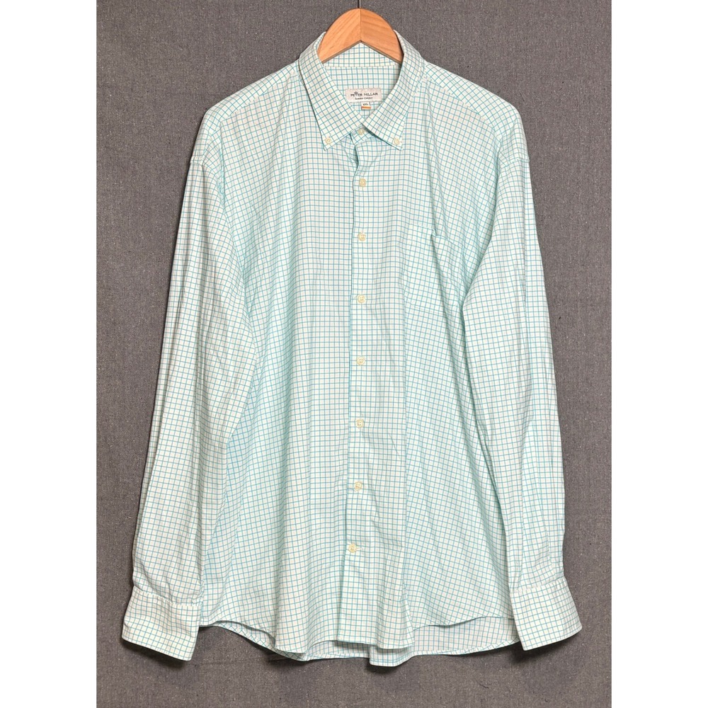 Peter Millar Summer Comfort Shirt XXL Mens Teal White Tattersall Check Stretch